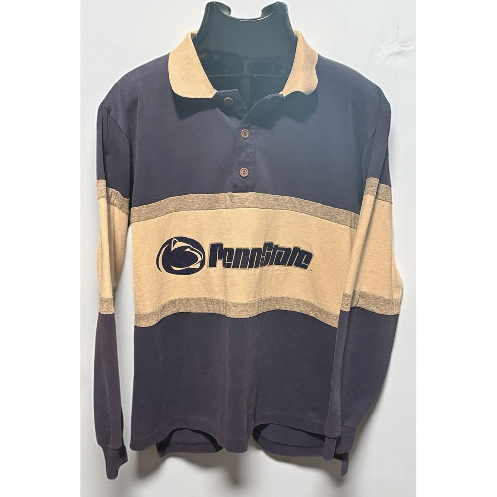 Vtg Penn State Nutmeg Mills Shirt Mens L Rugby Long Sleeve Polo Nittany Lions US